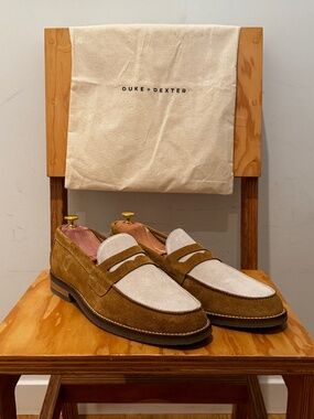 Duke + Dexter | NWOT | Two Tone Wilde Beige + White Suede Penny Loafer (US 13)